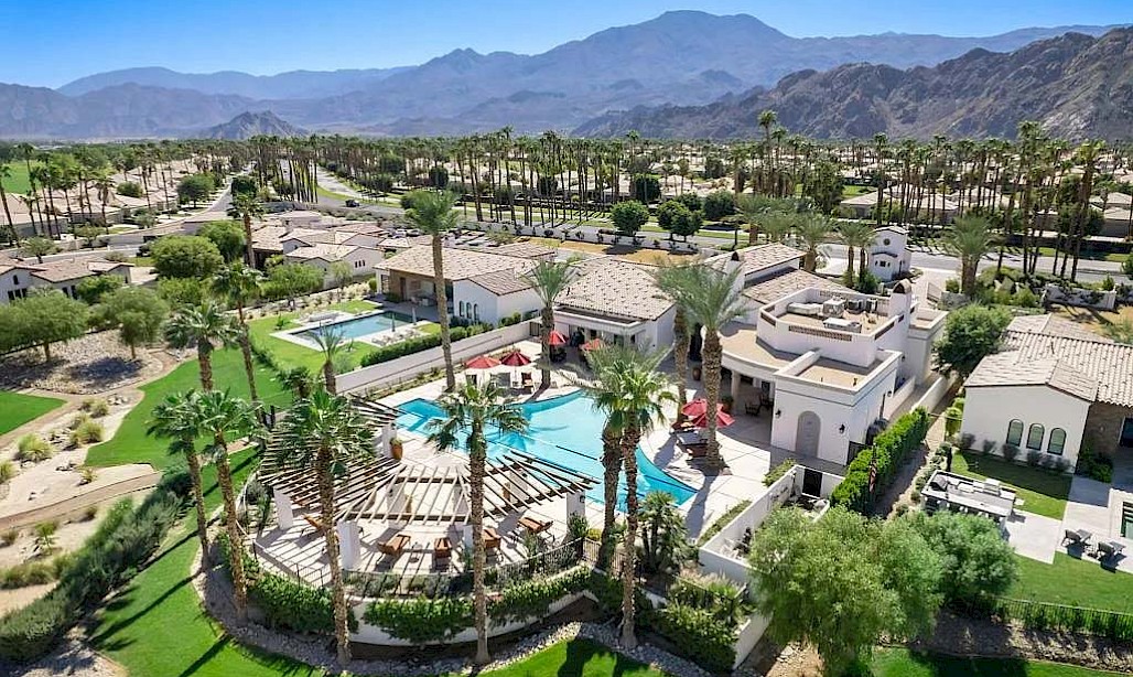 PGA West clubhouse pool aerial view