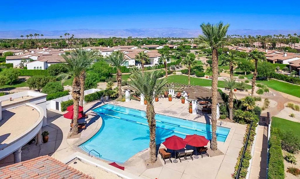 PGA West clubhouse pool aerial view